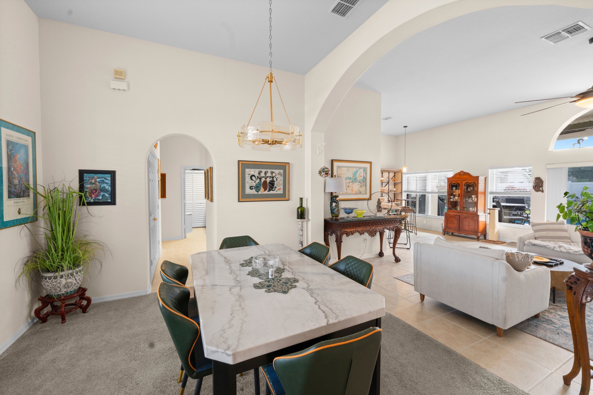 Open dining and living area